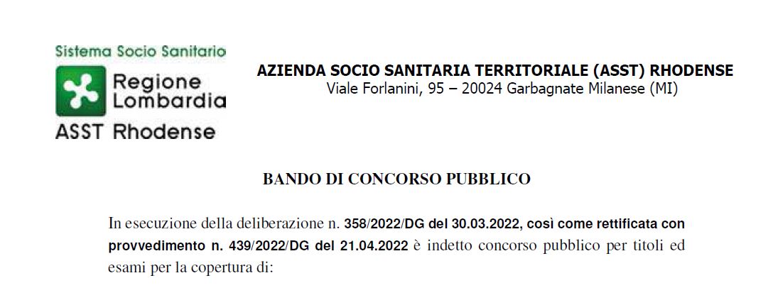 BANDO DI CONCORSO PUBBLICO N. 40 POSTI DI COLLABORATORE PROFESSIONALE SANITARIO – INFERMIERE (CAT. D)